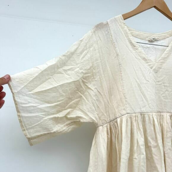 World Of Crow Boxy Sleeve Summer Dress Cotton Cottagecore Boho Cream XS Prairie - Picture 6 of 11